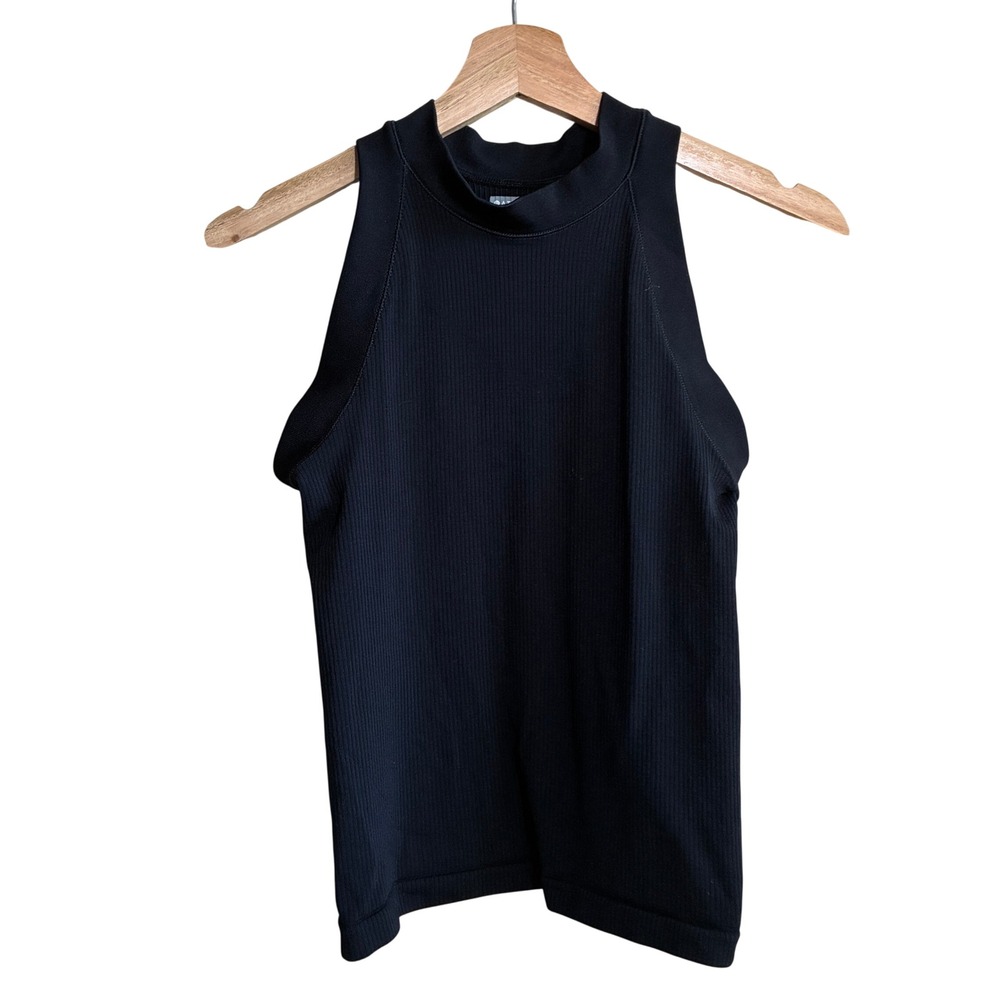 Athleta Renew Ribbed Tank Top XS Black Womens High Neck Racerback Activewear
